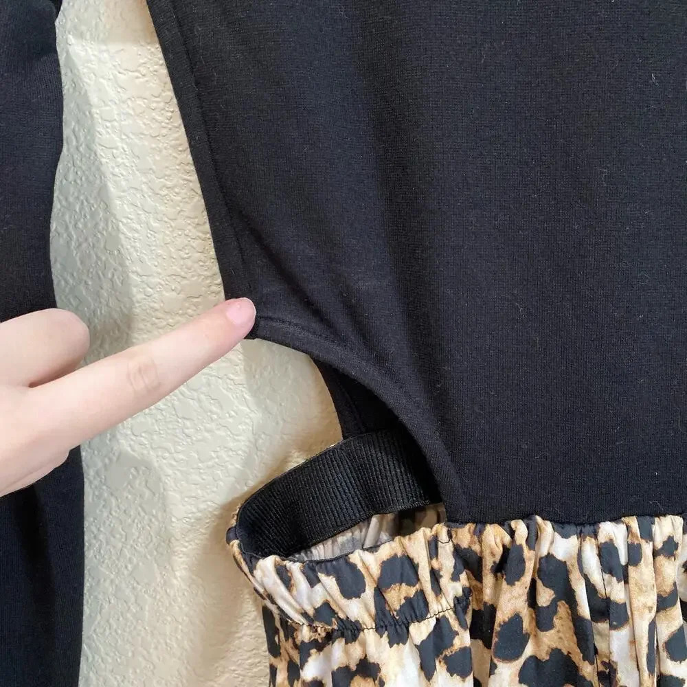 SOMETHING NAVY Tara Long Sleeve Cut Out Leopard Print Maxi Dress Black/Brown S - Picture 6 of 8